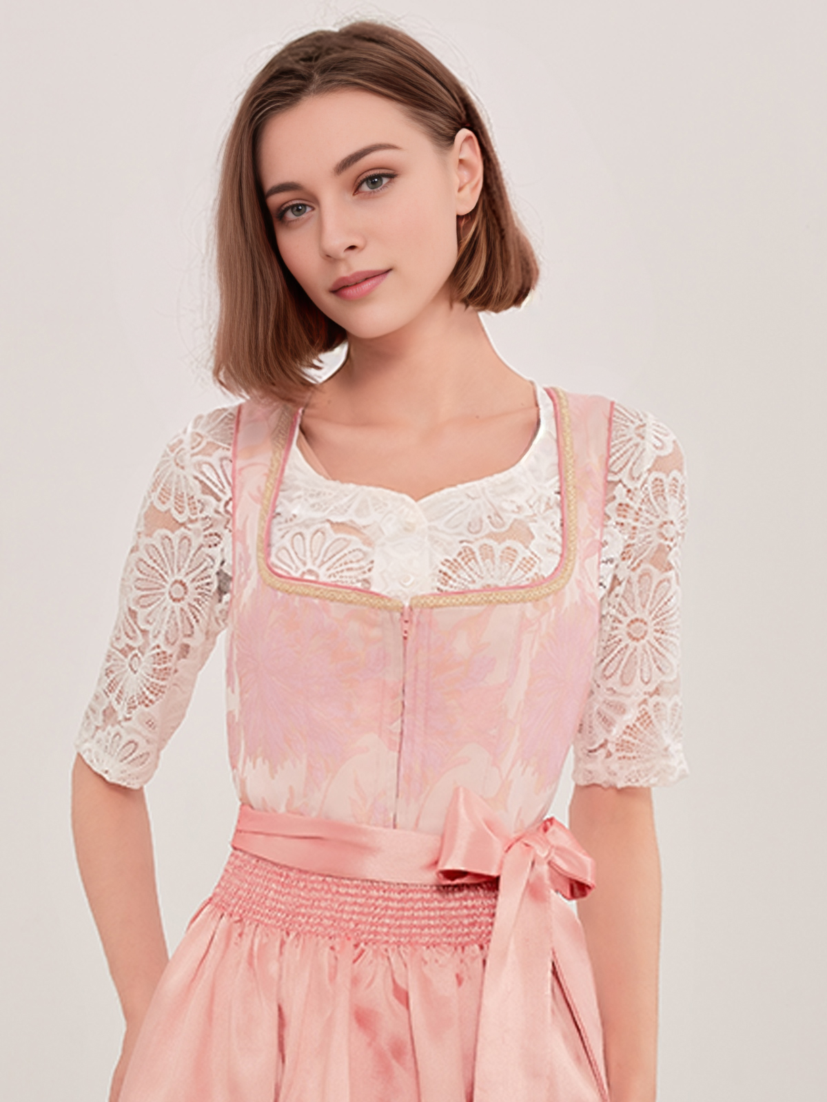 Langarm Dirndl Bluse in Rosa
