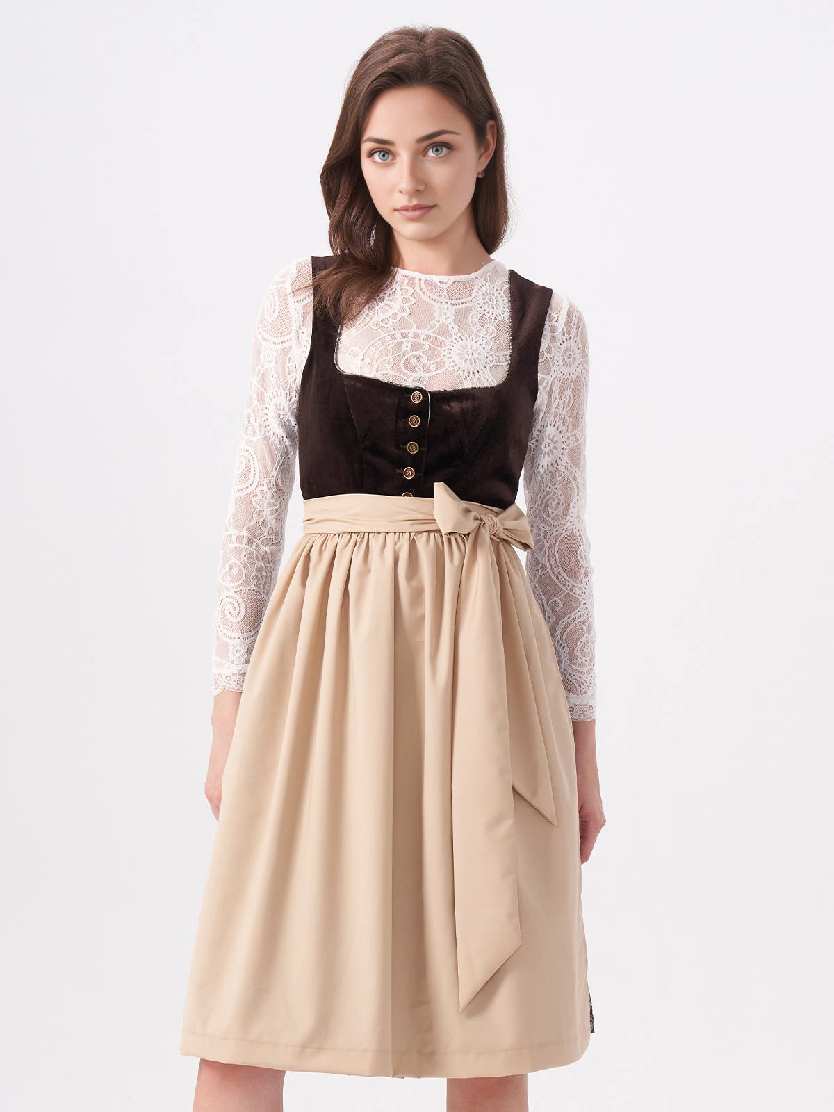 Klassisches Dirndl in Braun mit modernen Details
